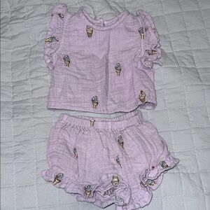 Pink chicken Lilac Ice Cream Embroidered Two-Piece Toddler Set (12-18 months)